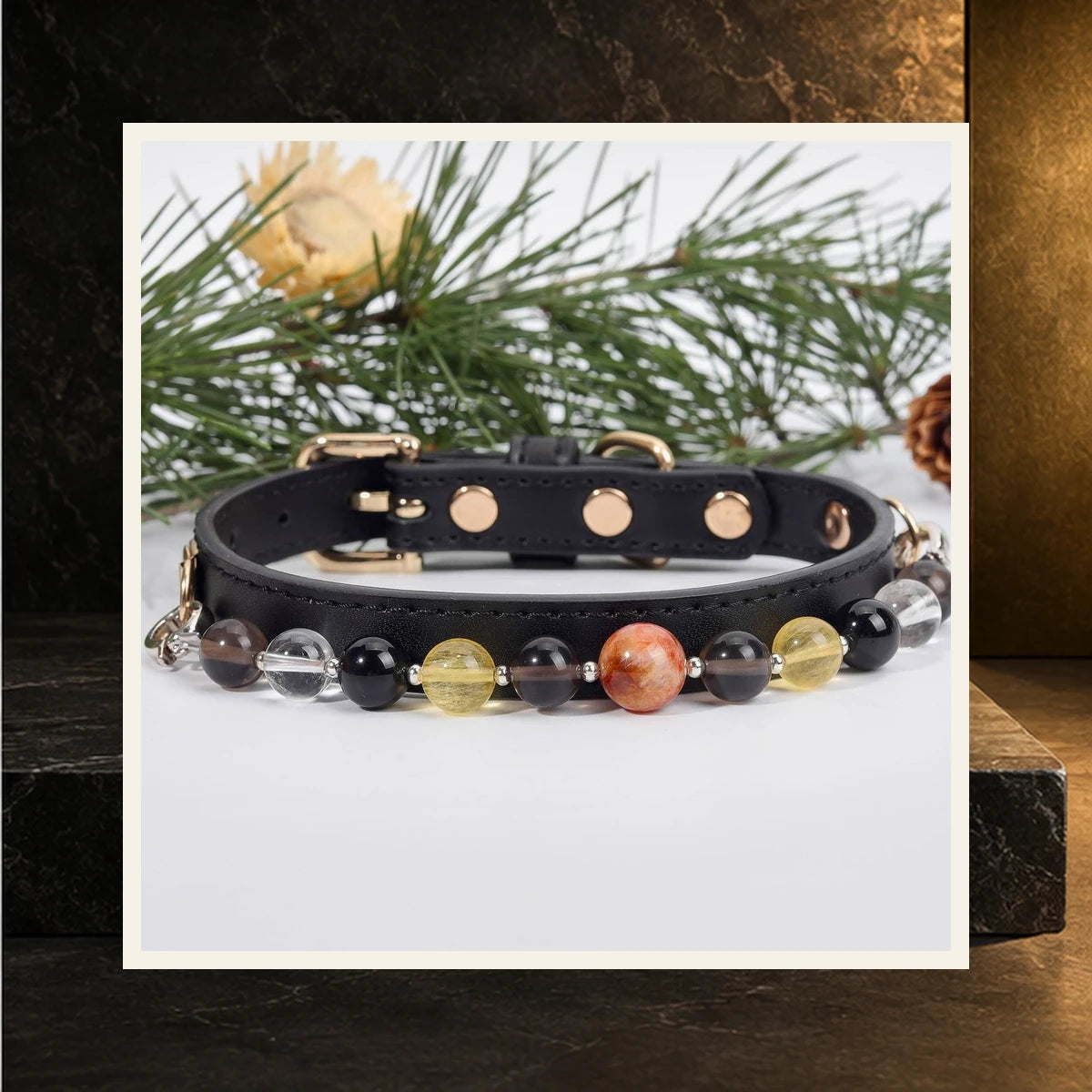Midnight Leather Crystal Pet Collar — product view 4