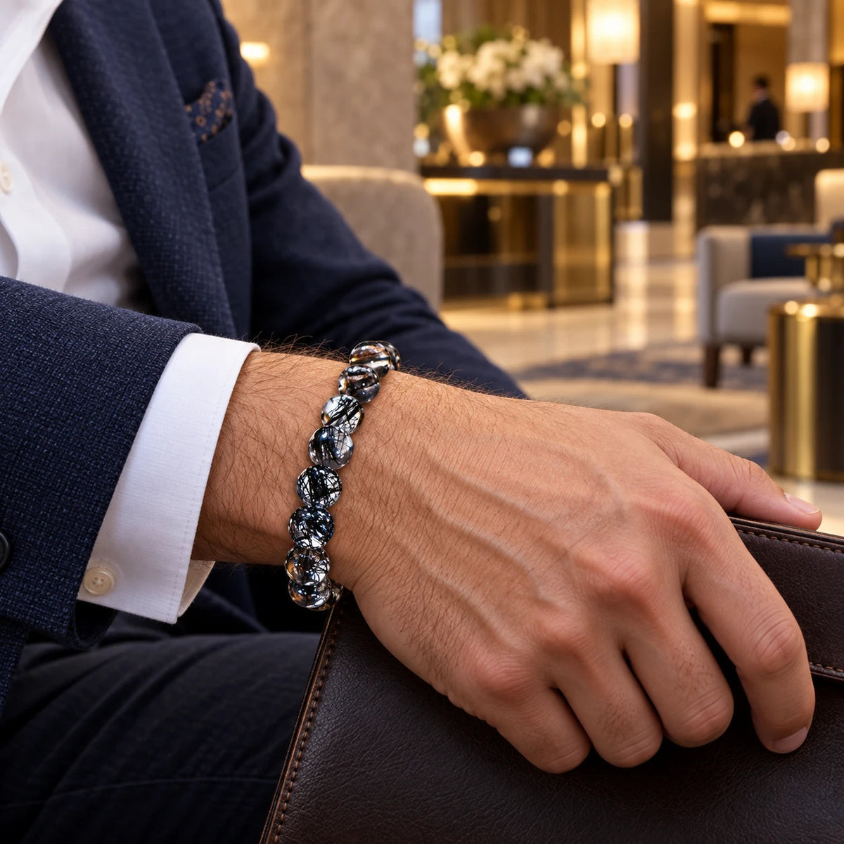Business Black Rutilated Crystal Bracelet — natural crystal for him scene 1
