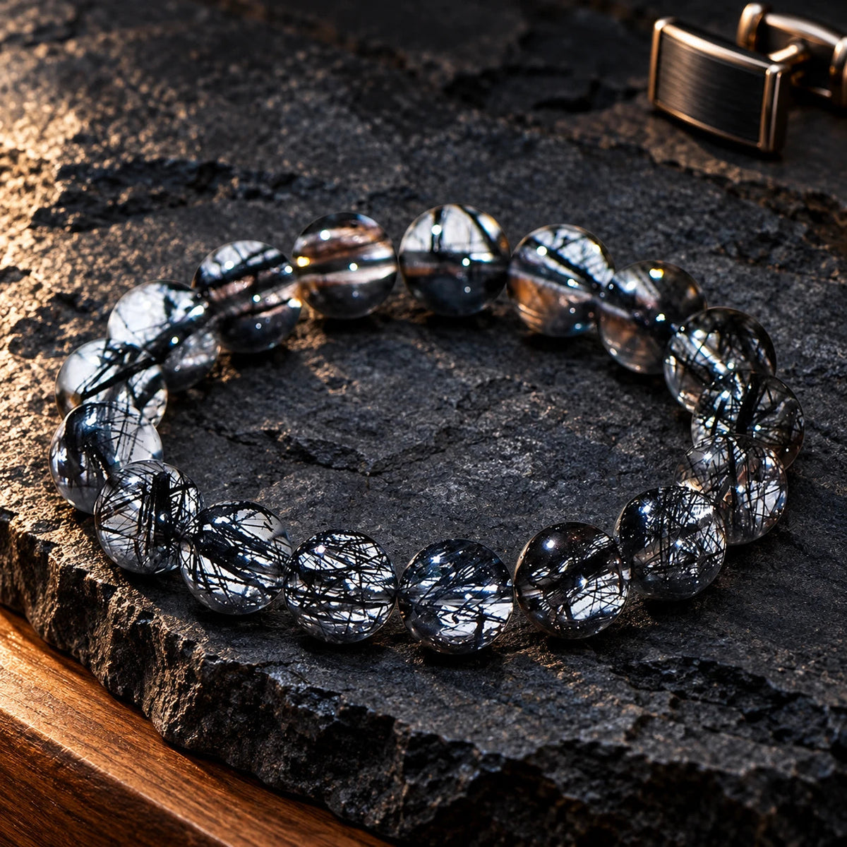Business Black Rutilated Crystal Bracelet — natural crystal for him scene 2