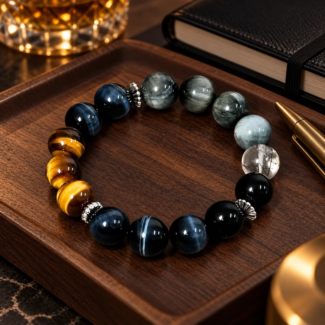 Five-Stone Tiger Eye Bracelet — natural crystal for him scene 1
