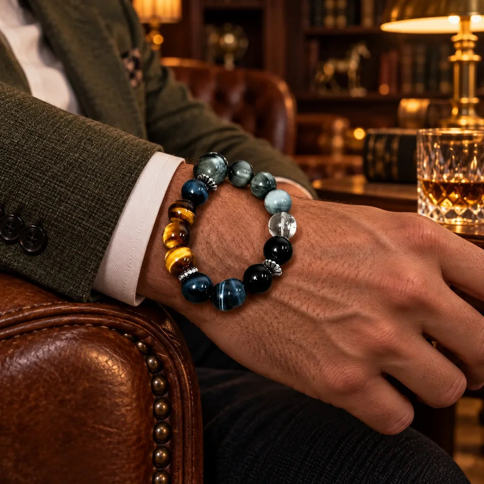 Five-Stone Tiger Eye Bracelet — natural crystal for him scene 3