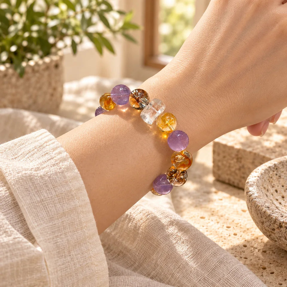 Golden Bloom Natural Crystal Bracelet — natural crystal for her scene 2