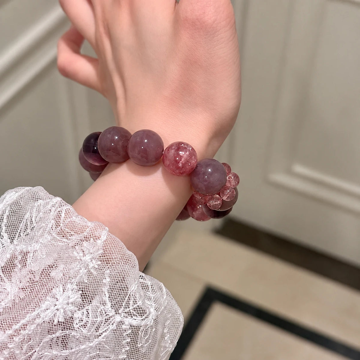 Rose Mist Lepidolite Natural Crystal Bracelet — natural crystal for her scene 1