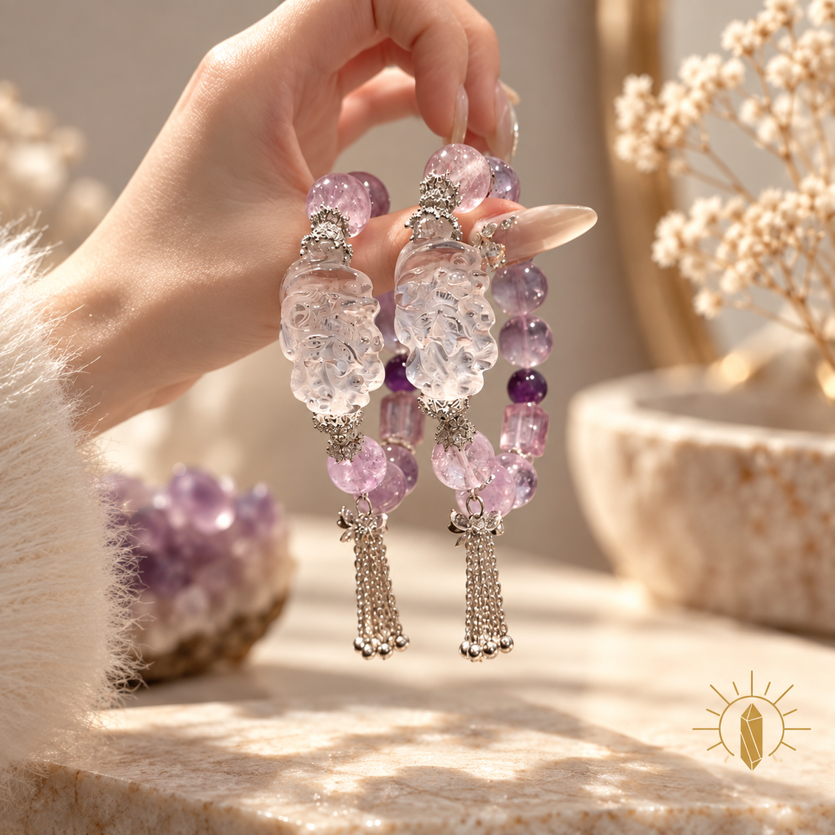 Amethyst Bracelet Nine-Tailed Fox Charm Vintage — Luz & Sol product photograph