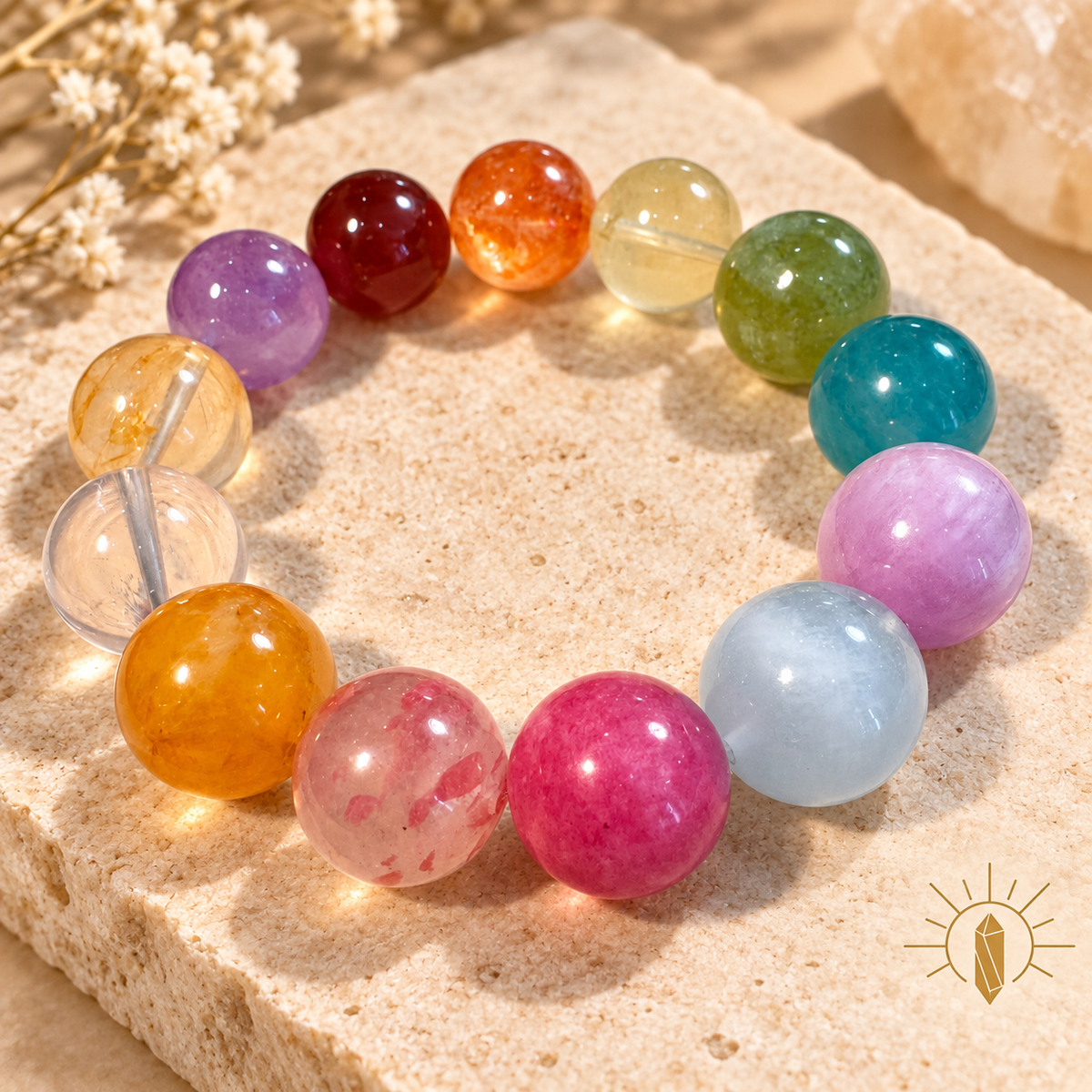 15mm Multi-Gem Crystal Bracelet Artisan Design — Luz & Sol product photograph