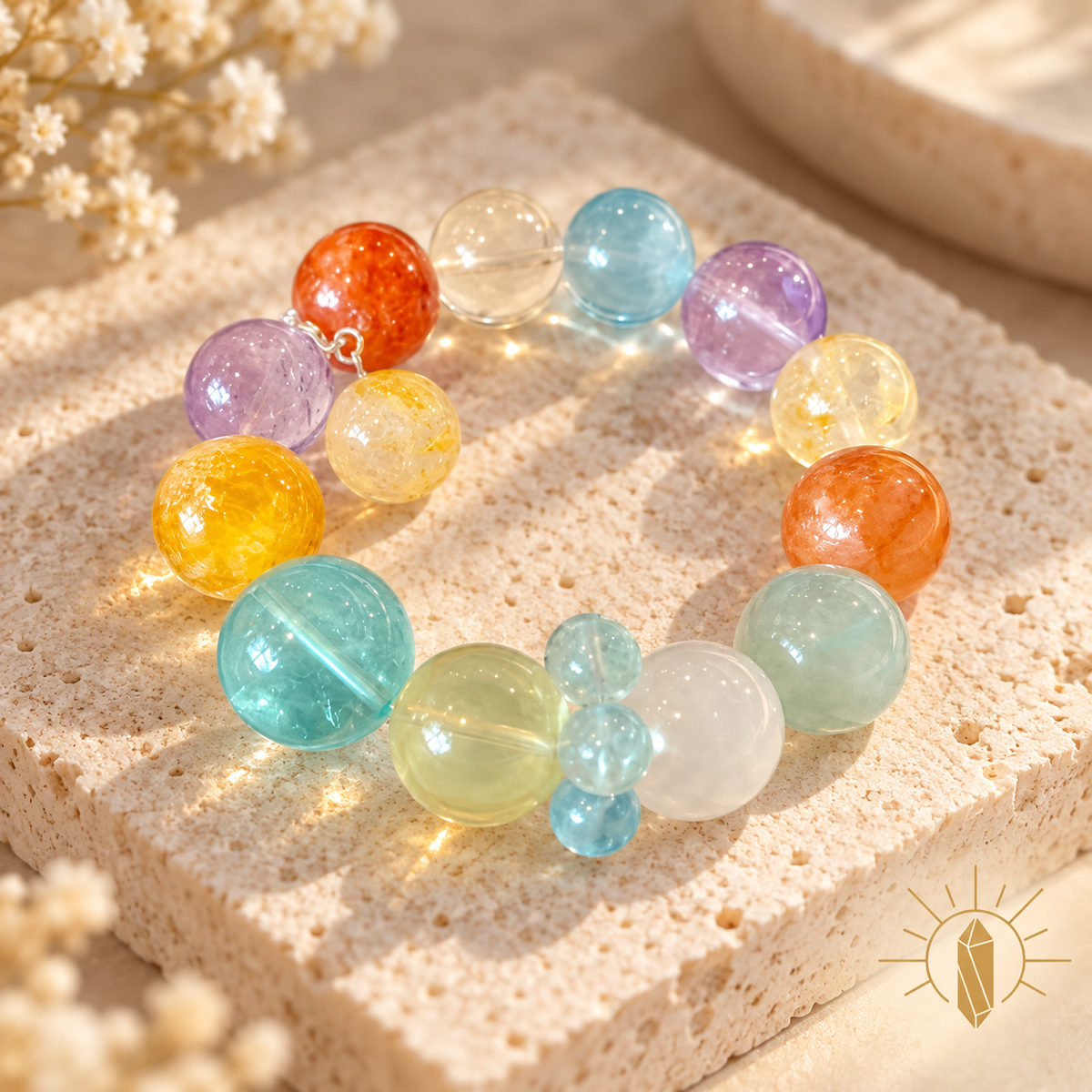 Multi-Gem Crystal Bracelet High-Clarity Large Bead — Luz & Sol product photograph