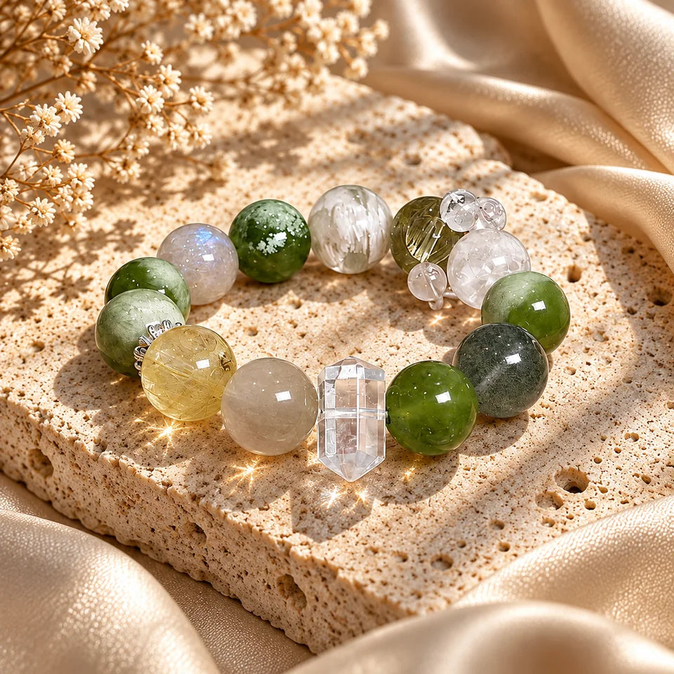 Mist Green Phantom Natural Crystal Bracelet styled without a model