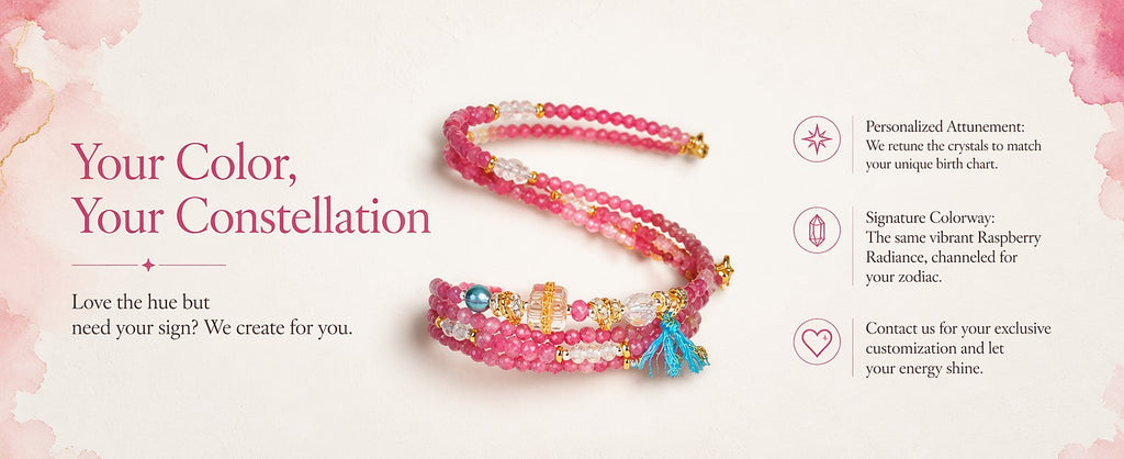 Aries zodiac triple-wrap bracelet with faceted pink tourmaline, clear quartz and aquamarine beads, gold-tone ram charm a