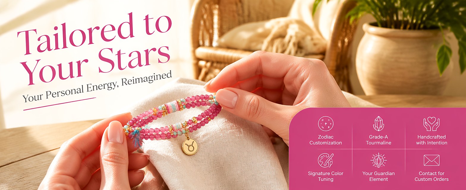 Taurus zodiac triple-wrap bracelet with faceted pink tourmaline mini-beads, turquoise accents, gold-tone Taurus charm an