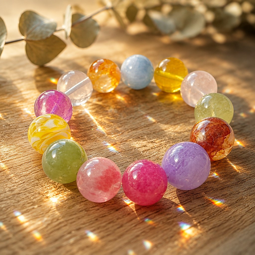 Radiant Treasures multi-crystal stretch bracelet with 15mm candy-colored amethyst, aquamarine, citrine and rose quartz b