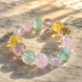 Rainbow Candy crystal bracelet with chunky pastel beads of rose quartz, green fluorite, amethyst, yellow fluorite and ci