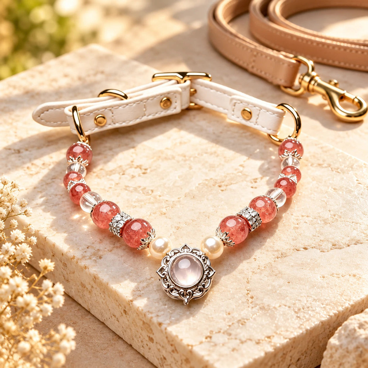 Strawberry Cloud Matching Crystal Collar — natural crystal you & your companion scene 1