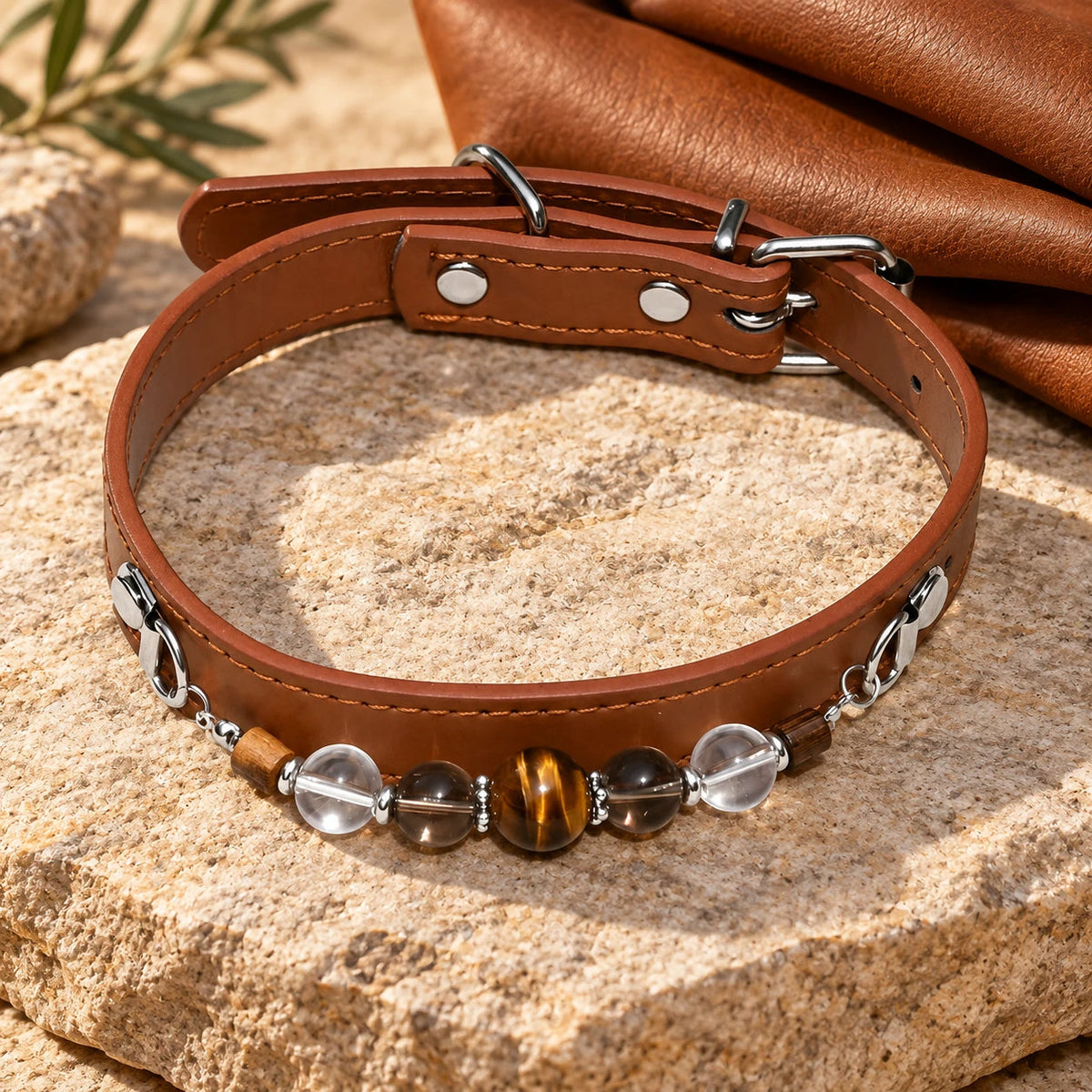 Vintage Stone Natural Crystal Pet Collar — natural crystal you & your companion scene 1