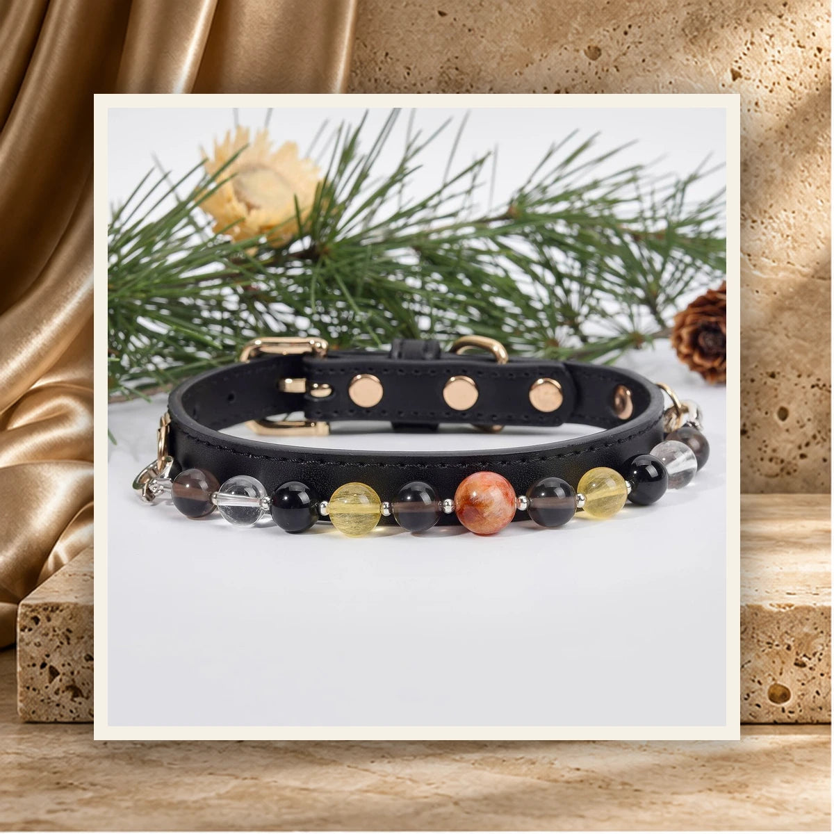 Midnight Leather Crystal Pet Collar — product view 1
