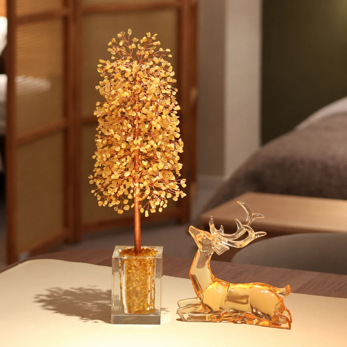Golden Deer Citrine Tree — natural crystal crystal décor scene 1