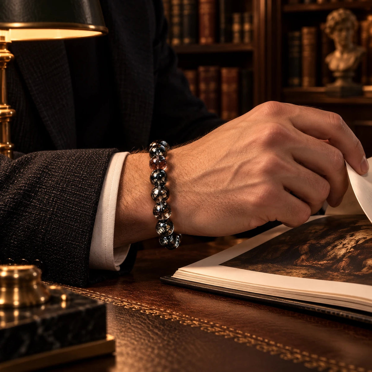 Old-Mine 7A Black Rutilated Bracelet — natural crystal for him scene 1