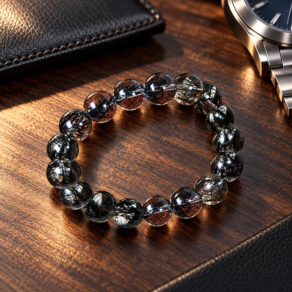 Old-Mine 7A Black Rutilated Bracelet — natural crystal for him scene 2