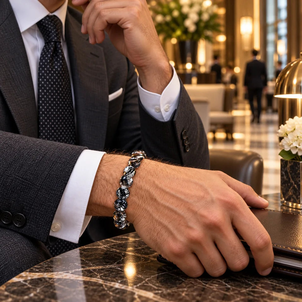 Business Black Rutilated Crystal Bracelet — natural crystal for him scene 3