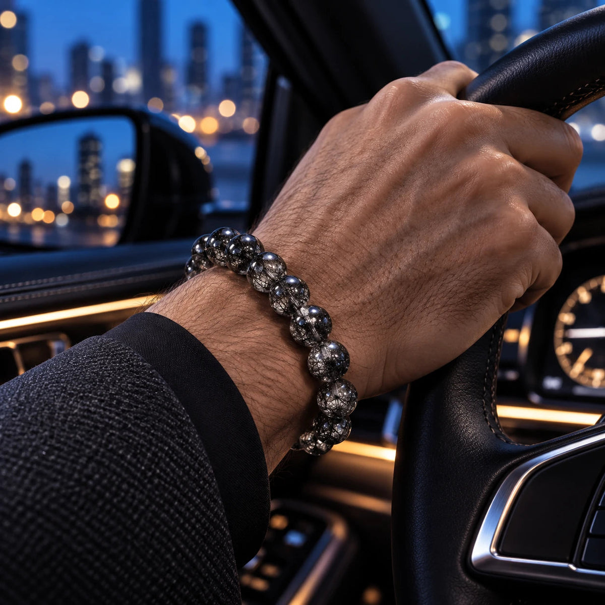 Brazilian Black Aurora Crystal Bracelet — natural crystal for him scene 1