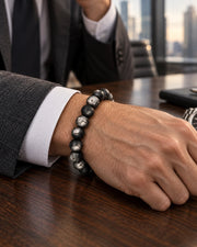 Moon-Crater Silver Obsidian Bracelet — natural crystal for him scene 1