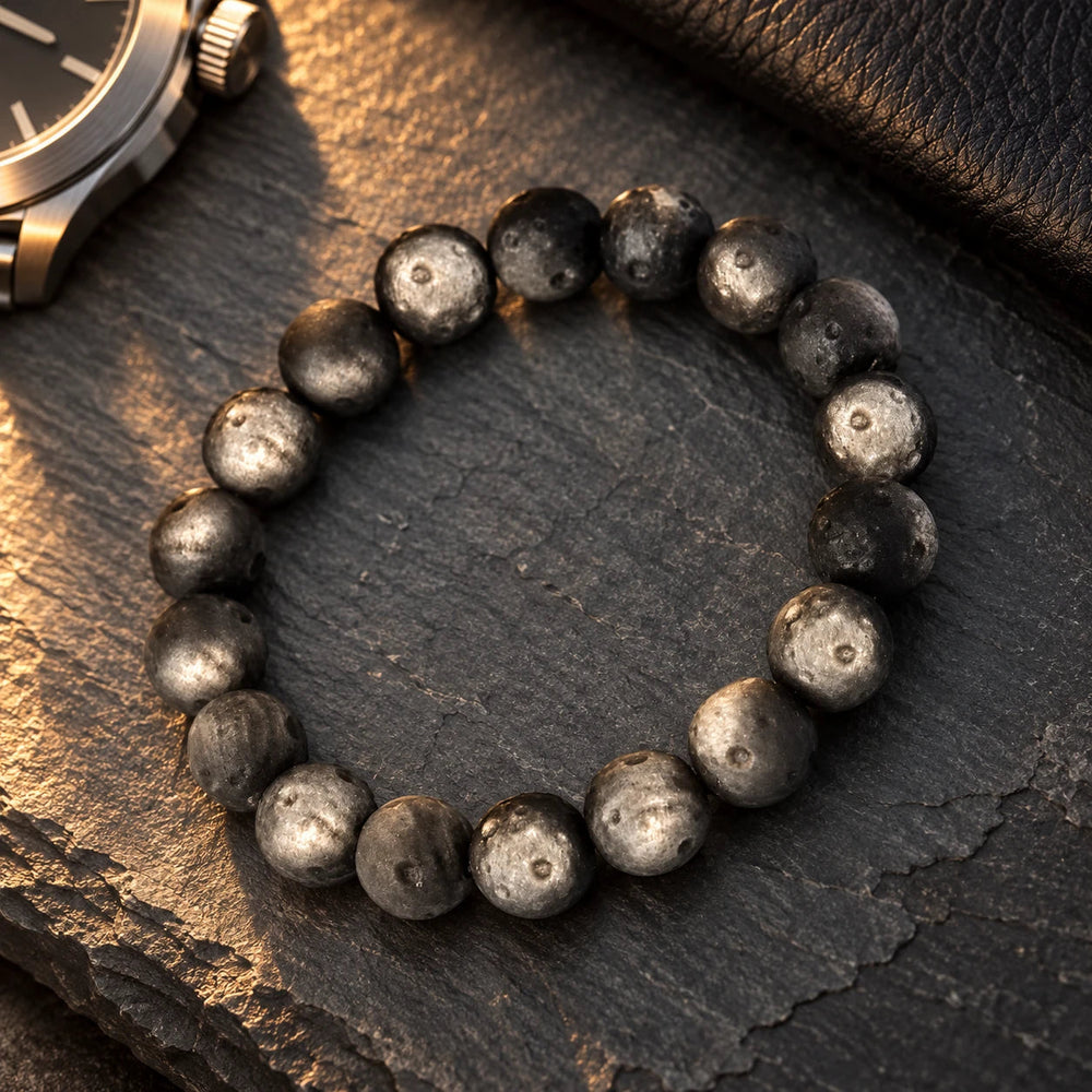 Moon-Crater Silver Obsidian Bracelet