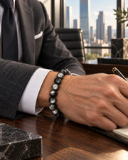 Moon-Crater Silver Obsidian Bracelet — natural crystal for him scene 3