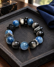 14mm Silver Obsidian Kyanite Bracelet — natural crystal for him scene 1