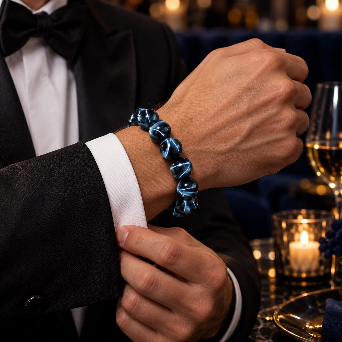 Midnight Blue Tiger Eye Bracelet — natural crystal for him scene 1