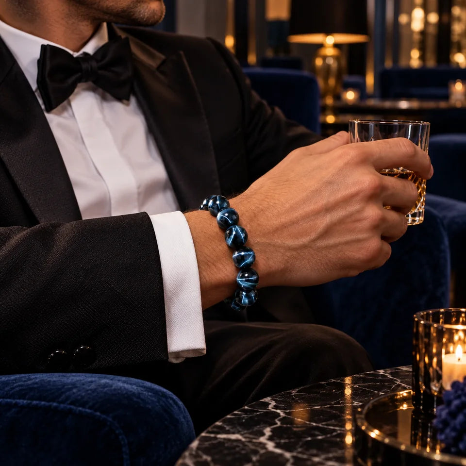 Midnight Blue Tiger Eye Bracelet — natural crystal for him scene 3