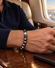 Black Obsidian Aquamarine Bracelet — natural crystal for him scene 3