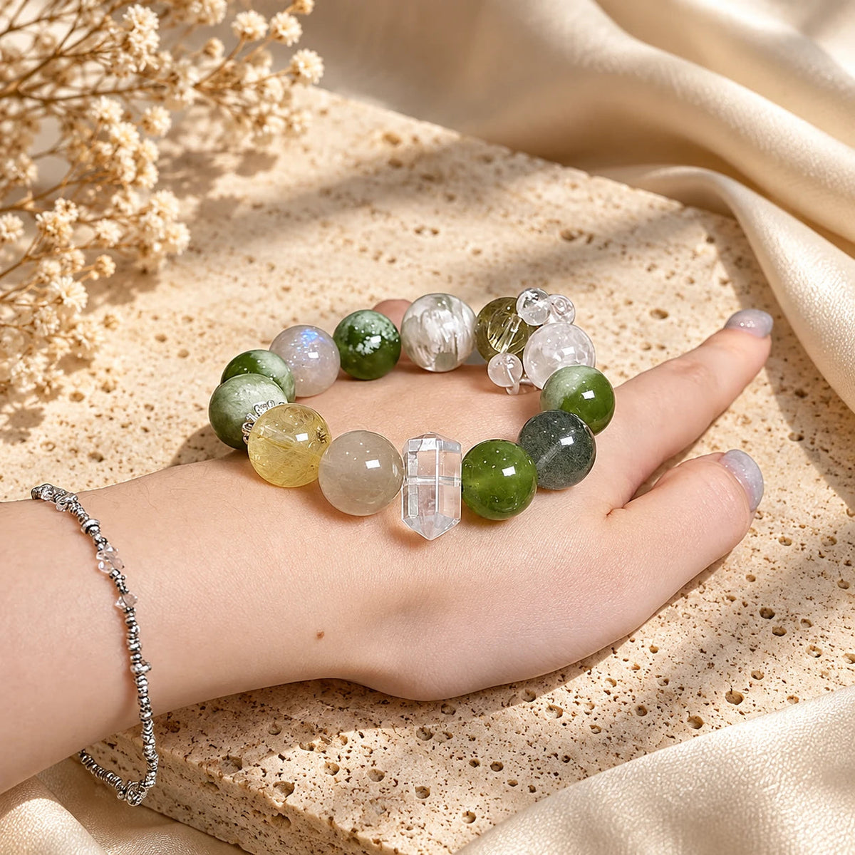 Mist Green Phantom Natural Crystal Bracelet — natural crystal for her scene 1
