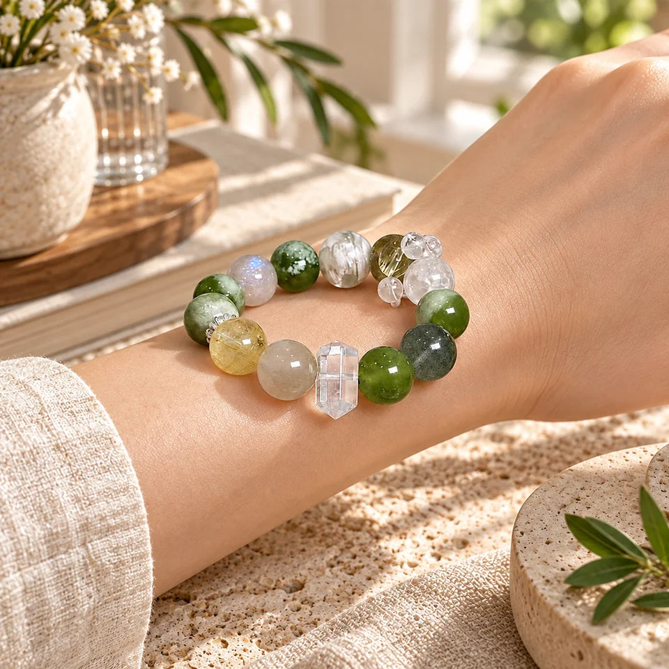 Mist Green Phantom Natural Crystal Bracelet — natural crystal for her scene 2