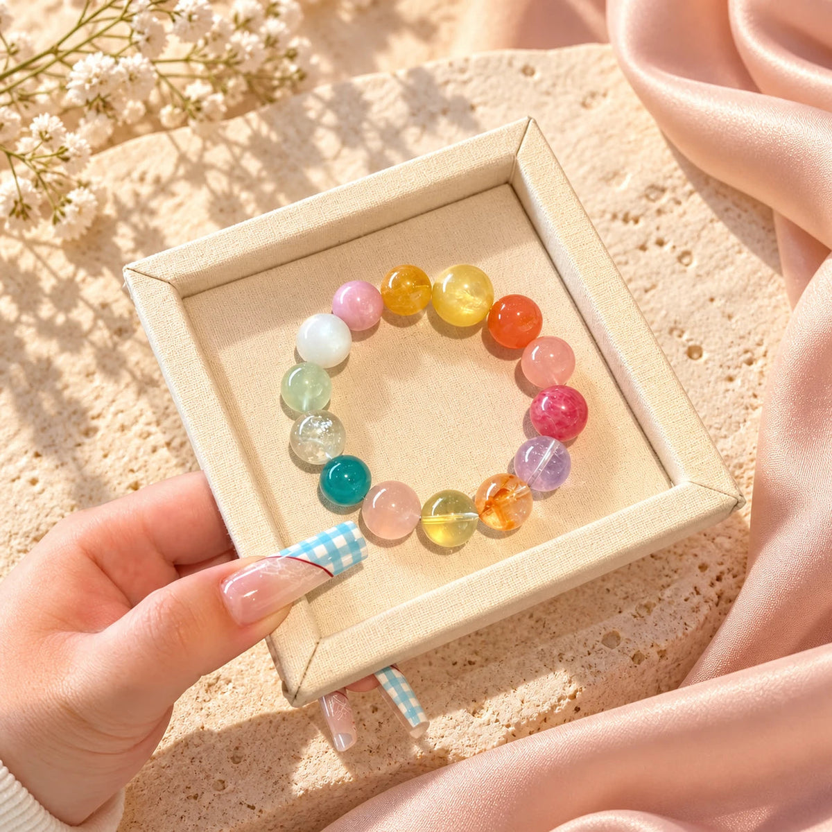 Lavender Seven-Stone Natural Crystal Bracelet — natural crystal for her scene 1