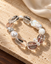 Pearl & Clear Quartz Natural Crystal Bracelet — natural crystal for her scene 1