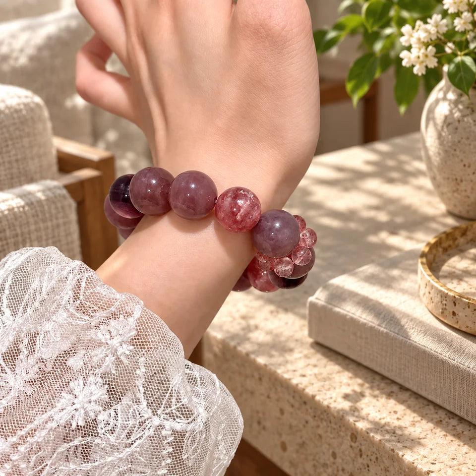 Rose Mist Lepidolite Natural Crystal Bracelet — natural crystal for her scene 2