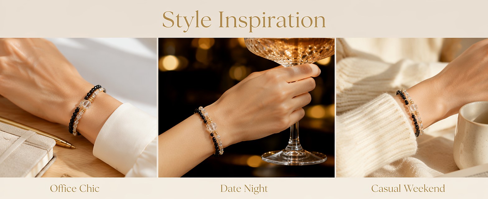 Scorpio zodiac triple-wrap bracelet in faceted black tourmaline with a 7mm clear quartz statement bead, citrine accents,