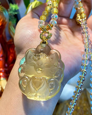 Yellow carved fox pendant necklace, view 7