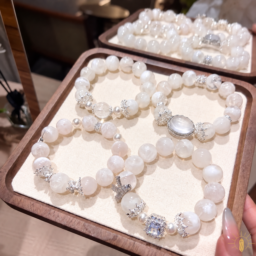 13mm Snow Phantom Quartz Bracelet Bridal White