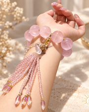 18mm Rose Quartz Bracelet Large Bead Ornate Grapefruit Pink Artisan Design — Luz & Sol product photograph