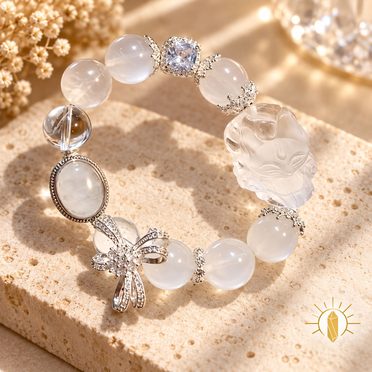 13mm Clear Quartz Bracelet Artisan Design — Luz & Sol product photograph