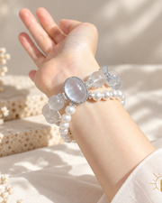 Clear Quartz Bracelet Pearl Accents Minimalist Artisan Design — Luz & Sol product photograph