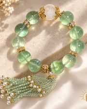 Snow Phantom Quartz and Green Fluorite Bracelet Ornate — Luz & Sol product photograph