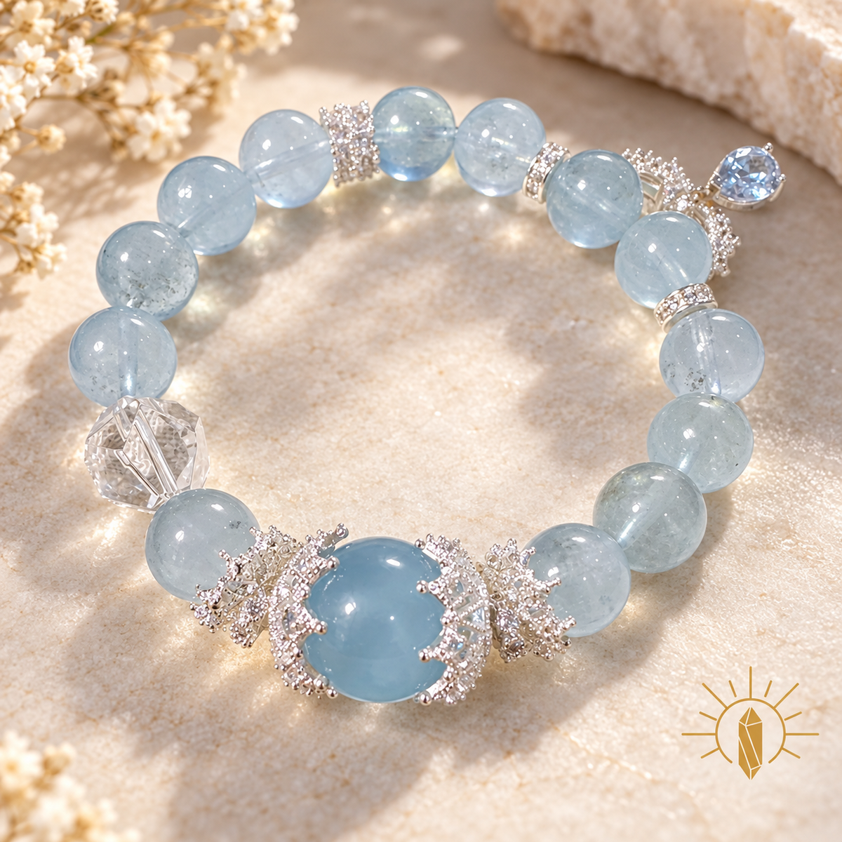 11mm Aquamarine Bracelet High-Clarity — Luz & Sol product photograph