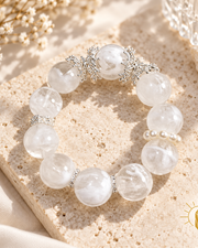 14mm Snow Phantom Quartz Bracelet Bridal White — Luz & Sol product photograph