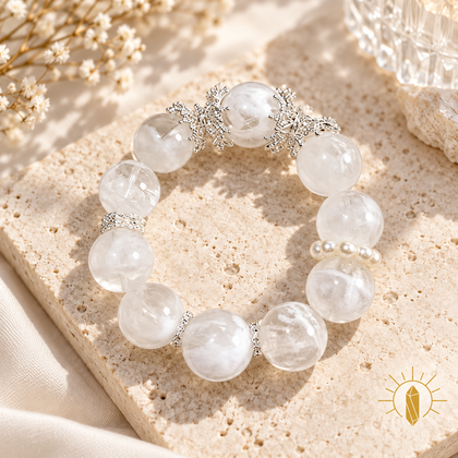 14mm Snow Phantom Quartz Bracelet Bridal White
