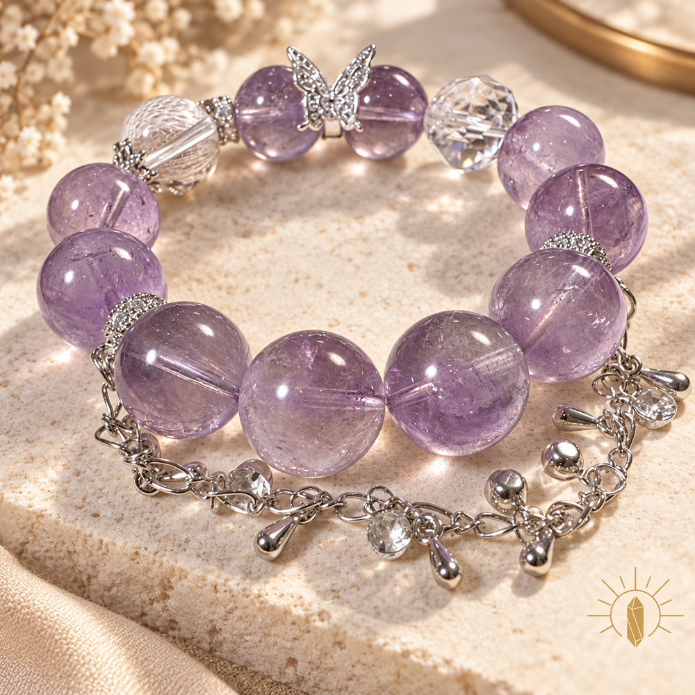 Purple Rutilated Quartz Bracelet High-Clarity