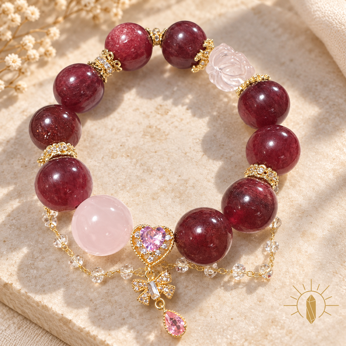 Natural Crystal Bracelet Large Bead Cherry Pink — Luz & Sol product photograph