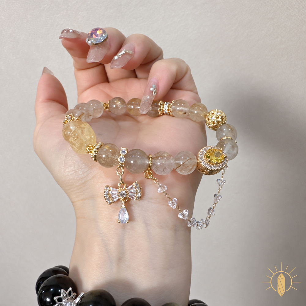 Citrine and Rutilated Quartz Bracelet Pixiu Charm