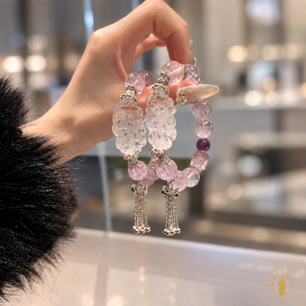 14mm Amethyst Bracelet Nine-Tailed Fox Charm Large Bead Vintage — Luz & Sol product photograph