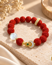 Cinnabar and Moonstone and Jadeite Bracelet Gourd Charm — Luz & Sol product photograph